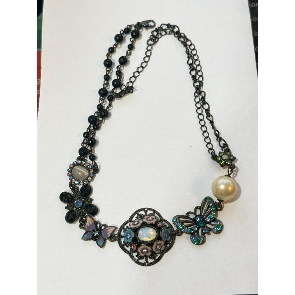 ANNA‎ SUI Flower/ButterflyMotif Black Pendant Necklace From Japan